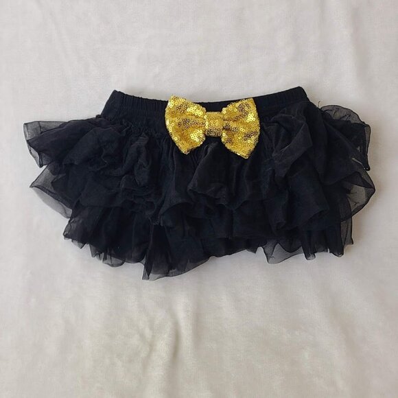 Black Ruffle Tutu Skirt with Gold Sequin Bow Lily & Max Girls Size SM - Picture 2 of 8